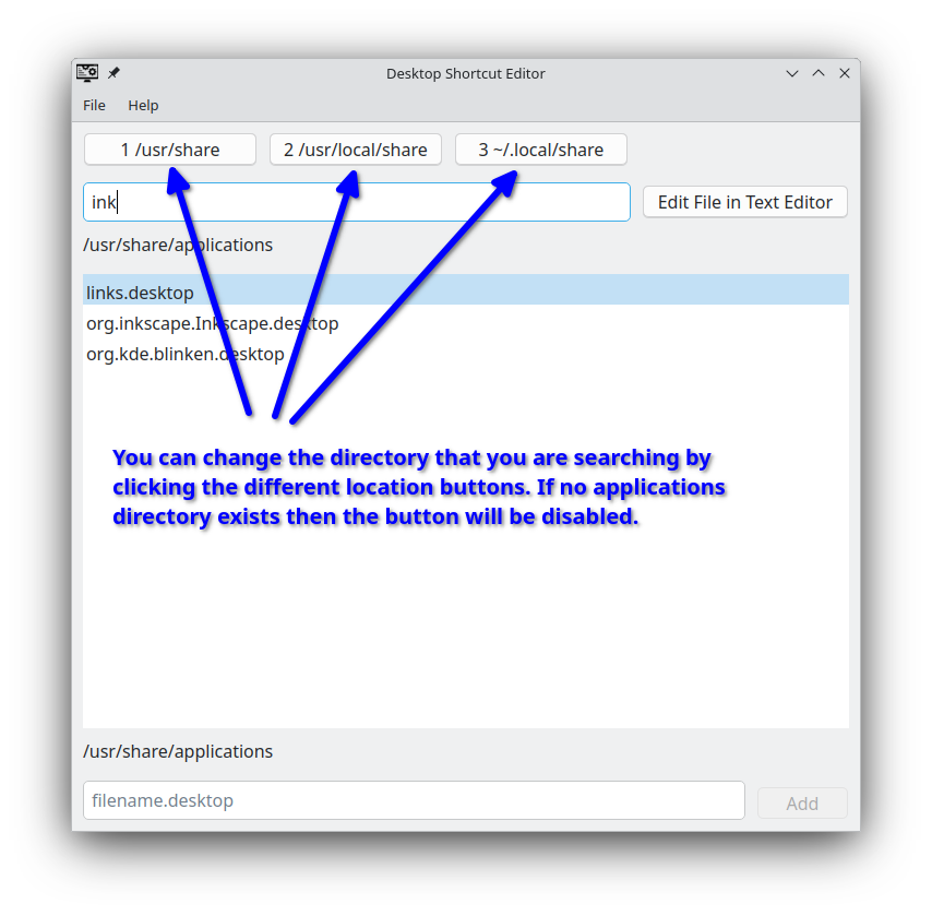 Desktop Shortcut Editor Changing the applications directory shown