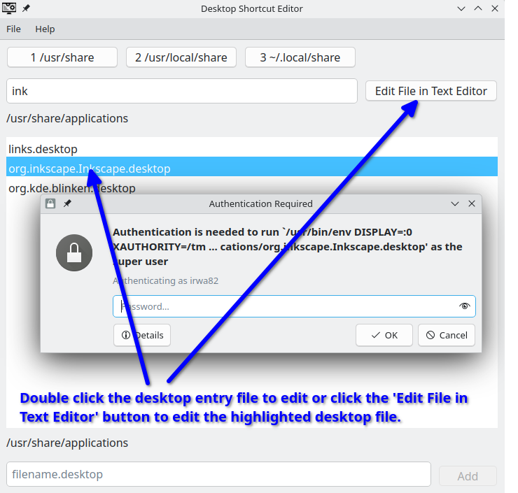 Desktop Shortcut Editor Edit Screen