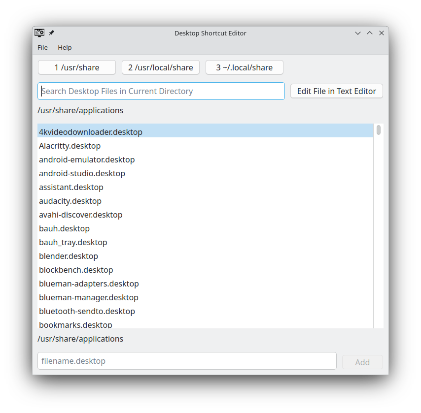 Desktop Shortcut Editor Main Screen
